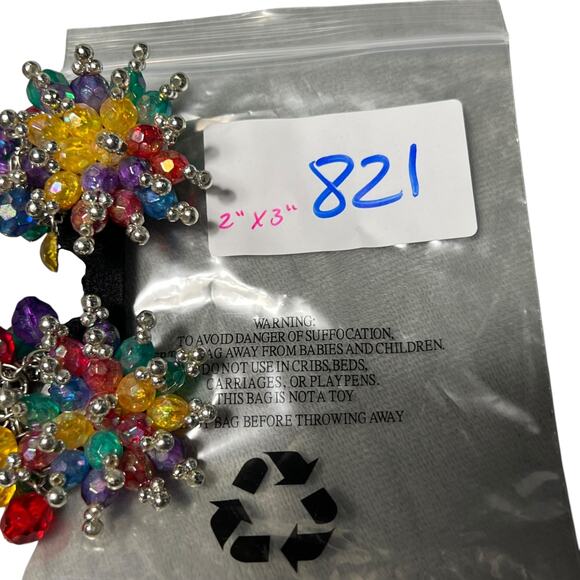 Vintage Rainbow Crystal Cluster Clip On Earrings Statement Beaded Drops - Picture 10 of 10